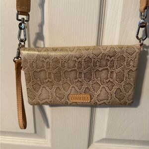 Consuela Tan Clutch with Detachable Wristlet